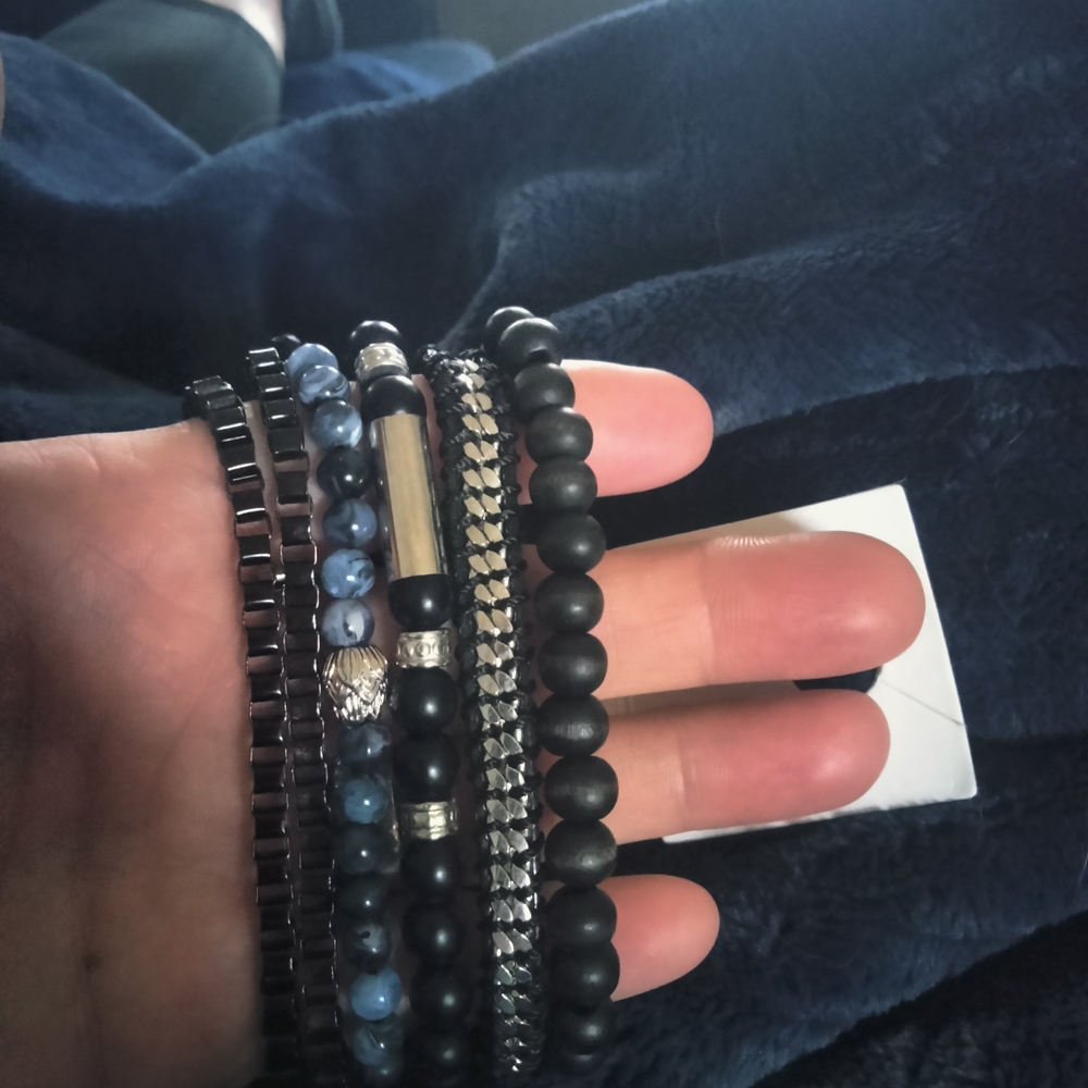 Black and Blue Beaded Bracelet Set